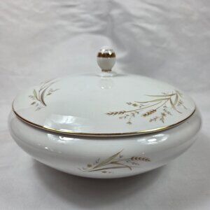 Fine China of Japan Golden Harvest Covered Vegetable Bowl Gold Wheat Sprays